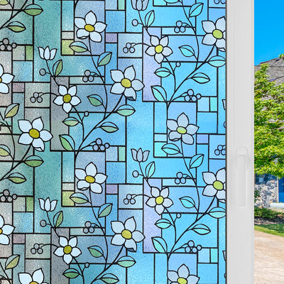 Magnolia Floral Stained Glass Decorative Privacy Window Film