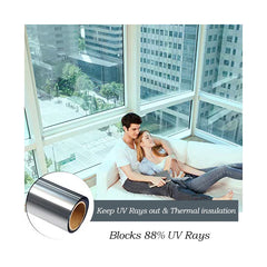 Non-Adhesive Heat Control Window Film One Way Static Cling Window Tint, Silver