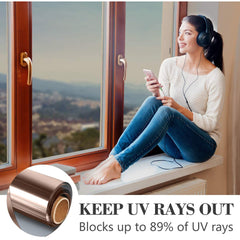 Non-Adhesive Heat Control Window Film One Way Static Cling Window Tint, Brown-Sliver