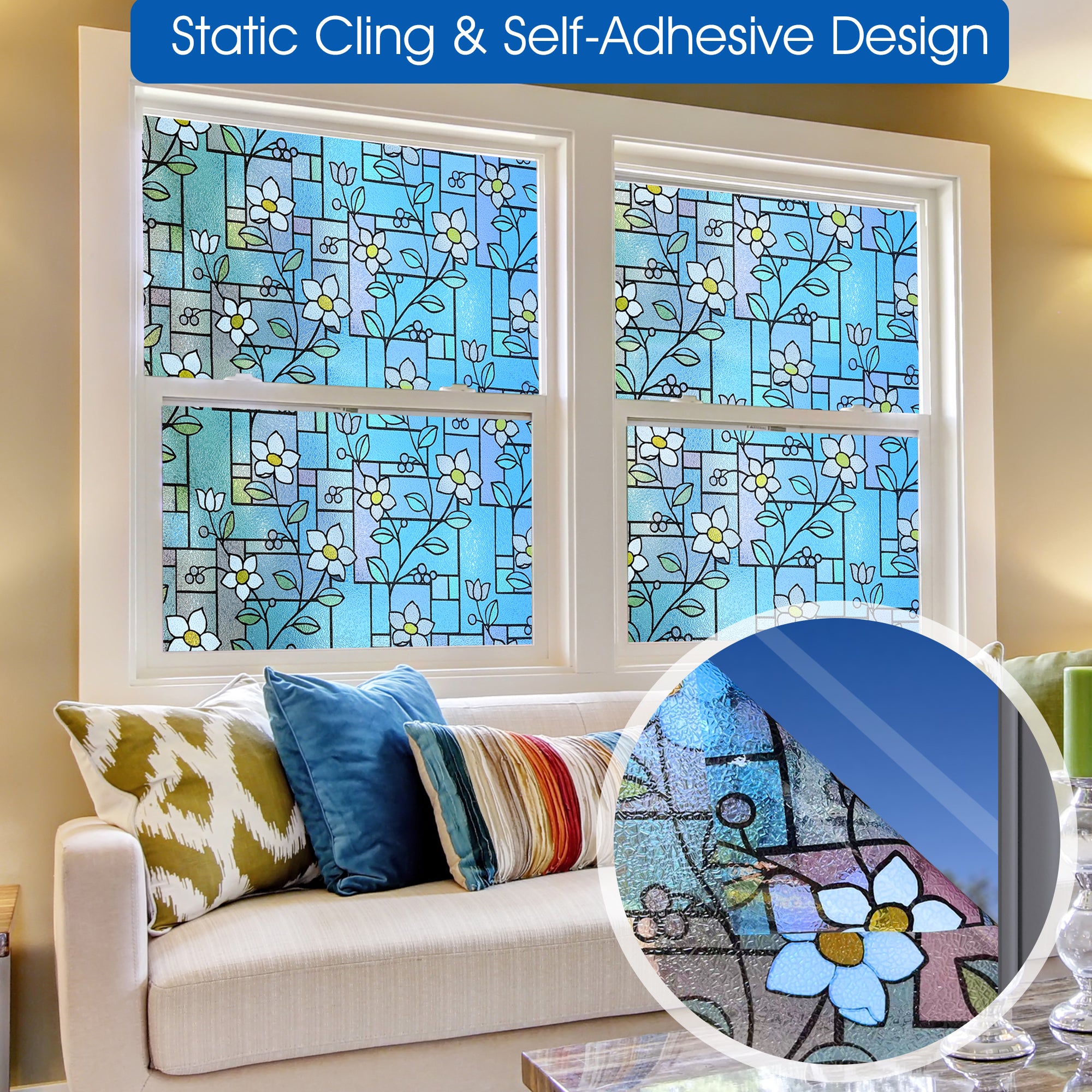 Window Privacy Sheild Magnolia Floral Stained Glass Decorative Privacy Window Film – HIDBEA