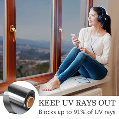 Non-Adhesive Heat Control Window Film One Way Static Cling Window Tint, Black-Sliver
