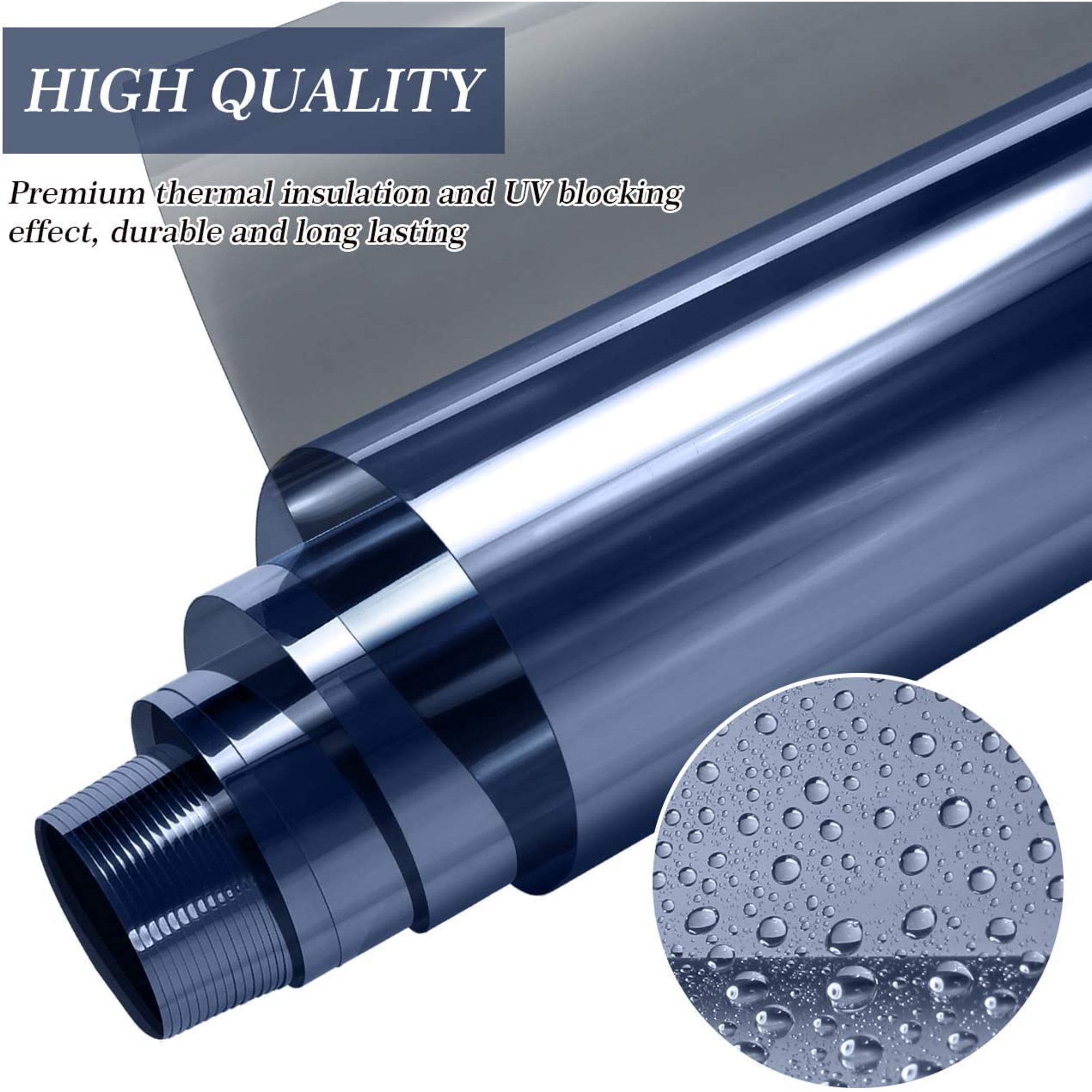 Non-Adhesive Heat Control Window Film One Way Static Cling Window Tint, Blue-Silver